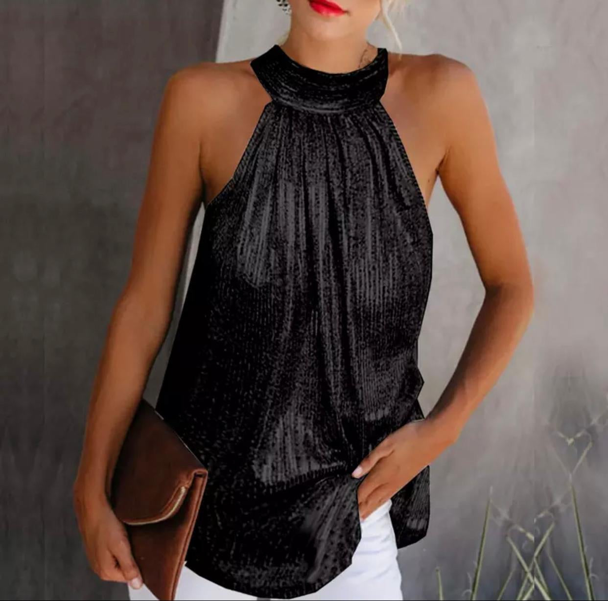 Metallic high deals neck top